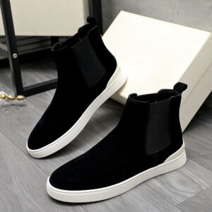 Men's High-top Slip-on Shoes With Soft Sole, Made From Suede LeatherLightweight And Casual